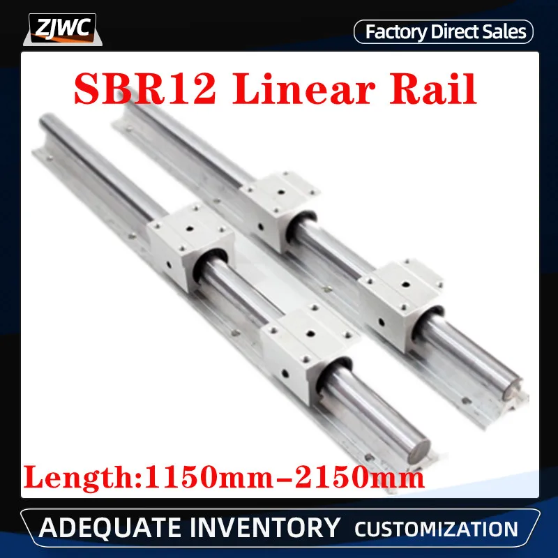 2pcs SBR12UU 200-2000mm 1pcs SBR12  Linear shaft supports 500 800 1000 1500 