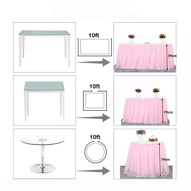 6/8ft 10ft Pink Table Skirt Wedding Party Tutu Tulle Tableware Cloth Baby Shower Gender Reveal Unicorn Birthday Party Home Decor 6