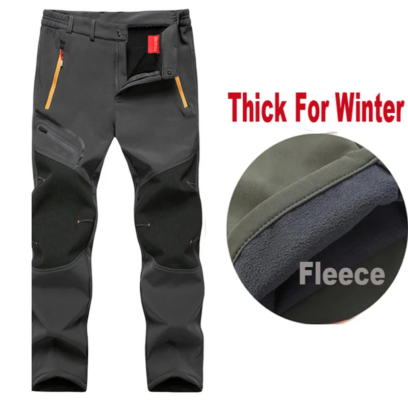 Winter Men Casual Waterproof Thick Fleece Pants Hiking Camping Skiing  Trousers