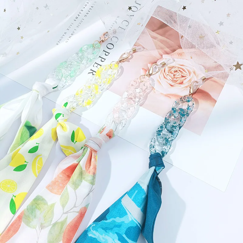 

Fashion Acrylic Nylon Rope Windproof Mask Chain Lanyard Printing Silk Scarf Glamour Glasses Chain Neck Strap Glasses Accessories