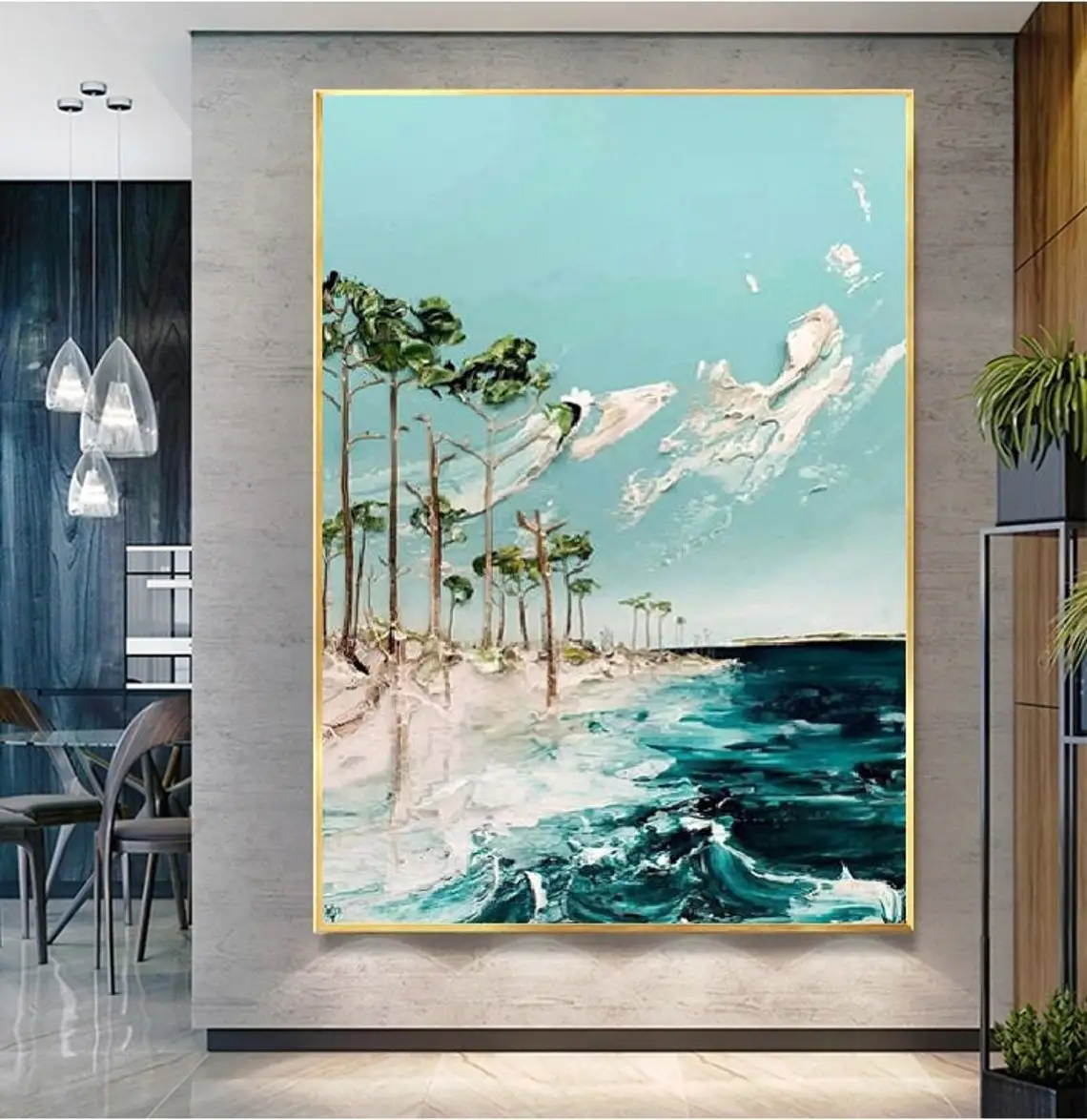 Modern Oil Painting On Canvas Seaside Sunrise Landscape Abstract Oil Painting Hand Painted Large Wall Art