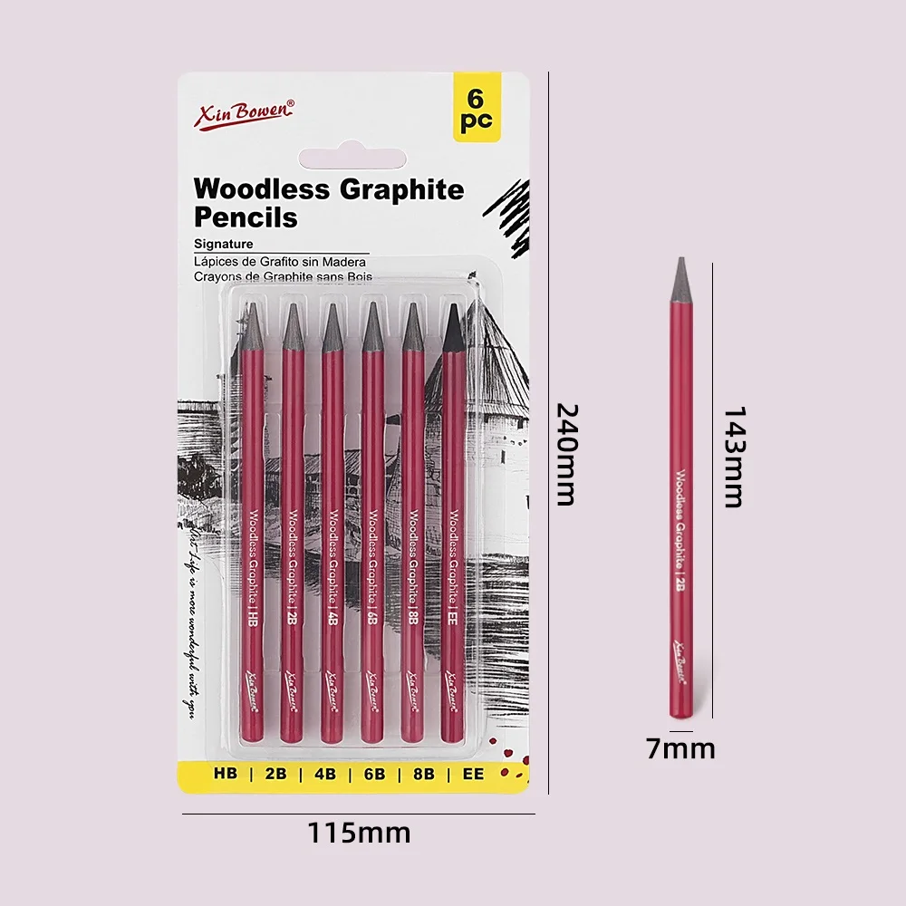 Professional Woodless Graphite Sketching Pencils Set 6 Pack (HB 2B 4B 6B 8B EE) Charcoal Drawing Pencils for Art Student Shading sketch pencils charcoal pencils sketch drawing tools sketching pen set sketching pens