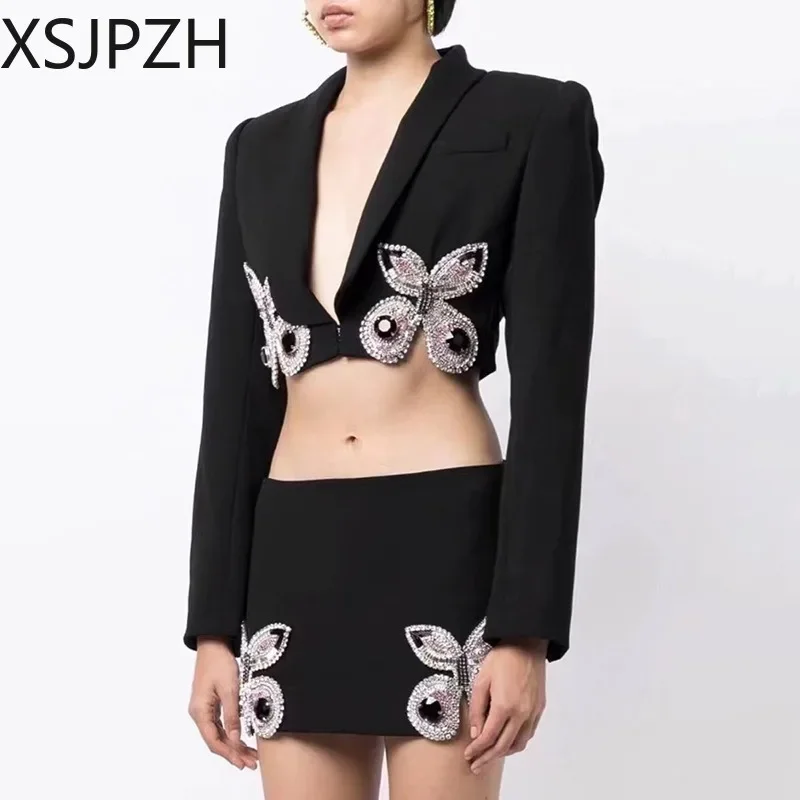 2024 Spring New Niche Light Luxury Butterfly Decorative Suit Jacket High Waist Skirt Design Sense Business Ladies Two Piece Suit