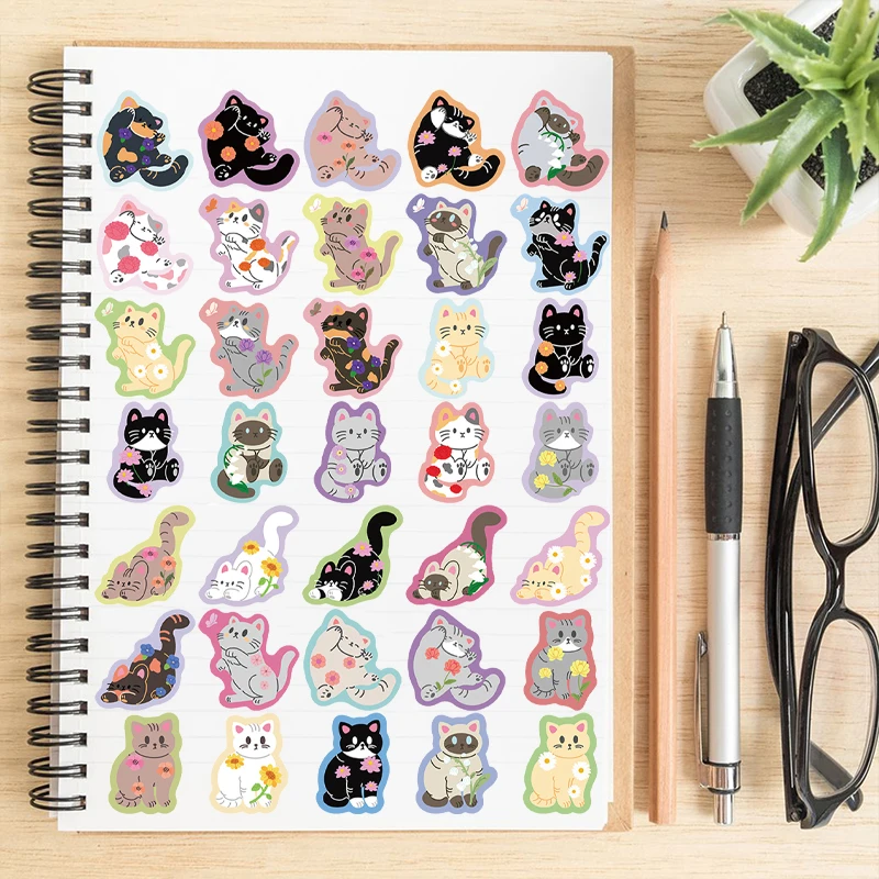 50 Stück Bunte Cartoon-Katzen-Aufkleber Kawaii Wasserfeste Vinyl-Sticker Niedliche Katzen-Vinylaufkleber für Wasserflaschen Laptop Gepäck – Detail 10