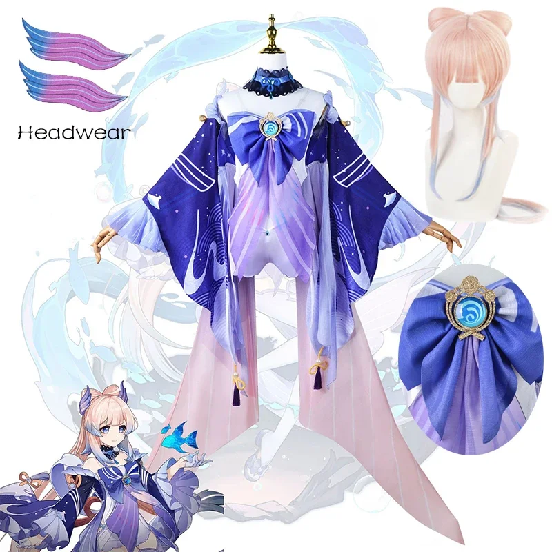 

Sangonomiya Kokomi Cosplay Costume Genshin Impact Kokomi Wig Dress Uniform Set Halloween Carnival Party for Women Girls