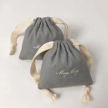 Gray Cotton Gift Bags 5x7cm 7x9cm to 15x20cm pack of 50 Makeup Eyelashes Hair Packaging Pouches Jewelry Canvas Dust Sack