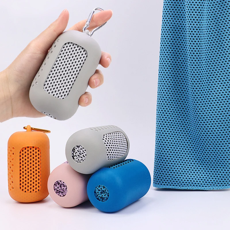 Circular Silicone Wrapped Cold Towel Cooling Towel Quick Drying Microfiber Towels Beach Accessories Sport Fitness 1PCS Microfiber Towel Sports Towel