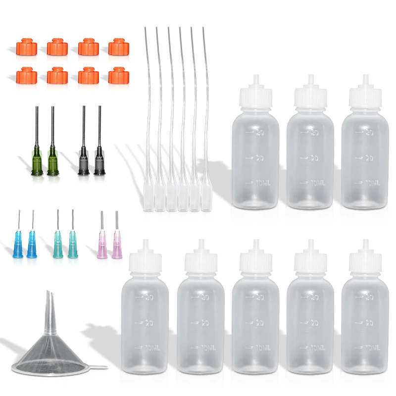 Plastic Squeezable Dropper Bottles with Needle Tips 30ml Fine Tip Glue Applicators Set For Paint Stains Oils Ink Use Crafts