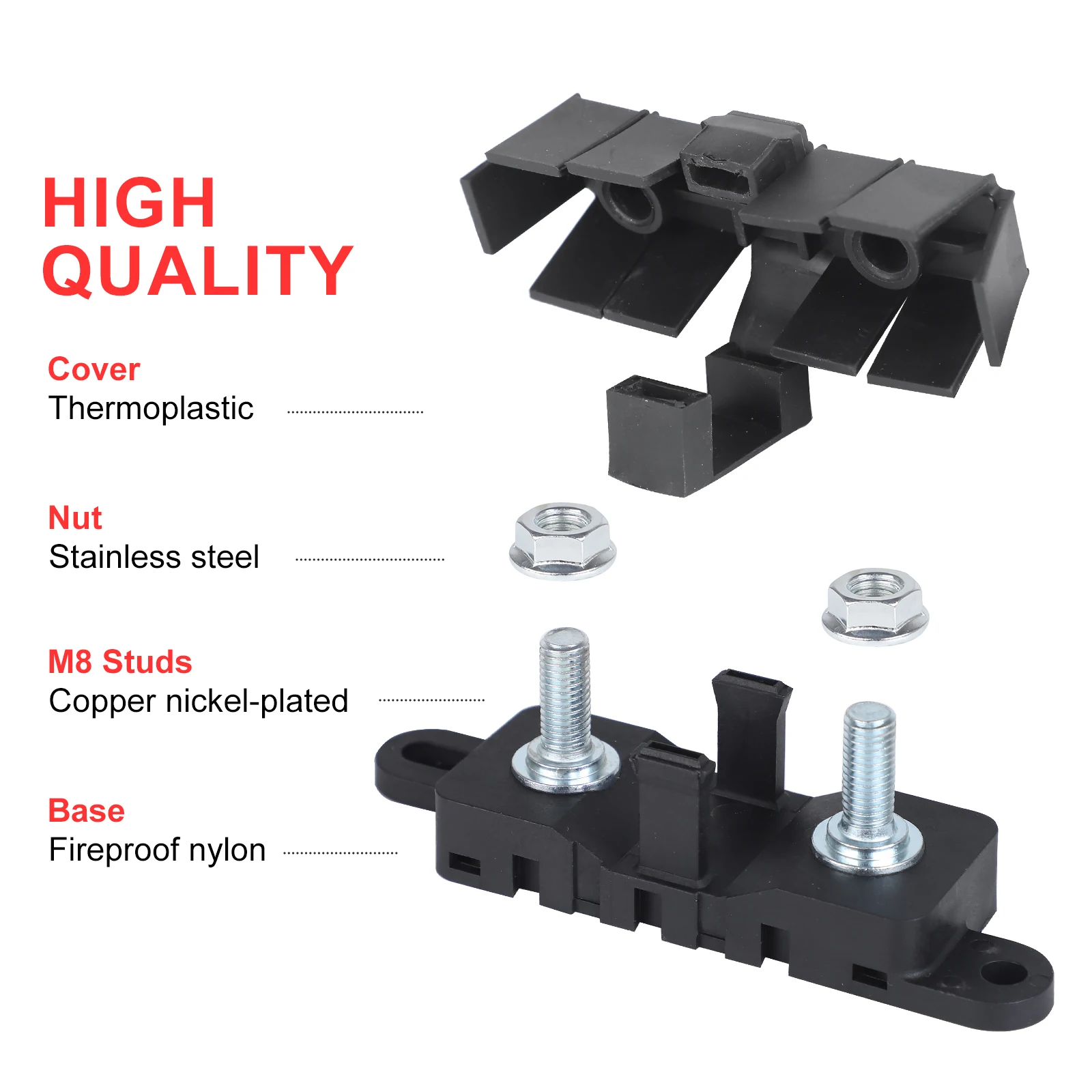 FLEX-MEGA Fuse Holder 500A 70V Bolt Down Auto Fuse Block/Holder For Car RV Boat M8 Stud Hole Flammability Rating UL94 Black