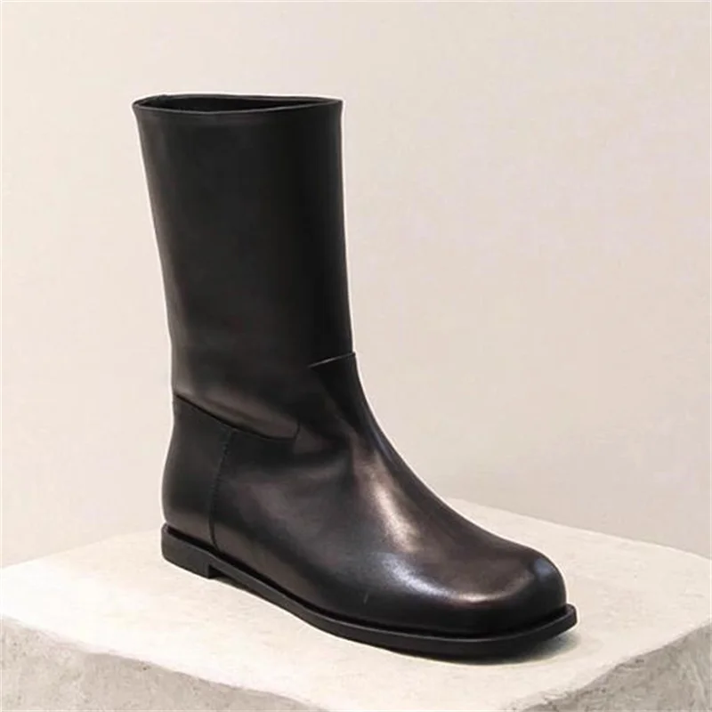 

Женские ботинки с прострочкой, женская дизайнерская обувь, черные ботинки на низком каблуке, однотонные кожаные ботинки для женщин