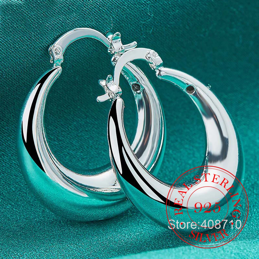 Circle Smooth U Shape Big Hoop Earrings for Women 925 Sterling Silver Hoops Female Jewelry Gift silver hoop earrings silver earrings hoop earrings womens earrings