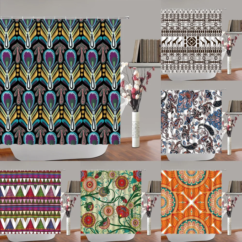 

Colorful Bohemia Fabric Shower Curtain Tribal Moroccan Geometric Ethnic Paisley Vintage Flower Bathroom Curtains with Hooks Home
