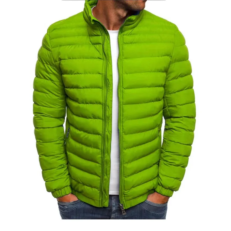 Chaqueta acolchada de algodón con cuello levantado para hombre, chaqueta acolchada de algodón con cremallera para oficina y negocios, abrigo ligero informal de algodón cálido para invierno