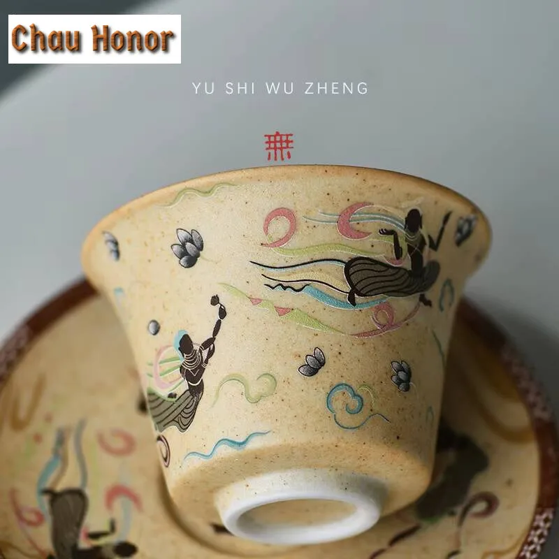 150ml Chinese Dunhuang Apsaras Gaiwan Retro Mural Painting Tea Brewing Cup Saucer Tea Tureen Tea Maker Cover Bowl Tea Ceremony