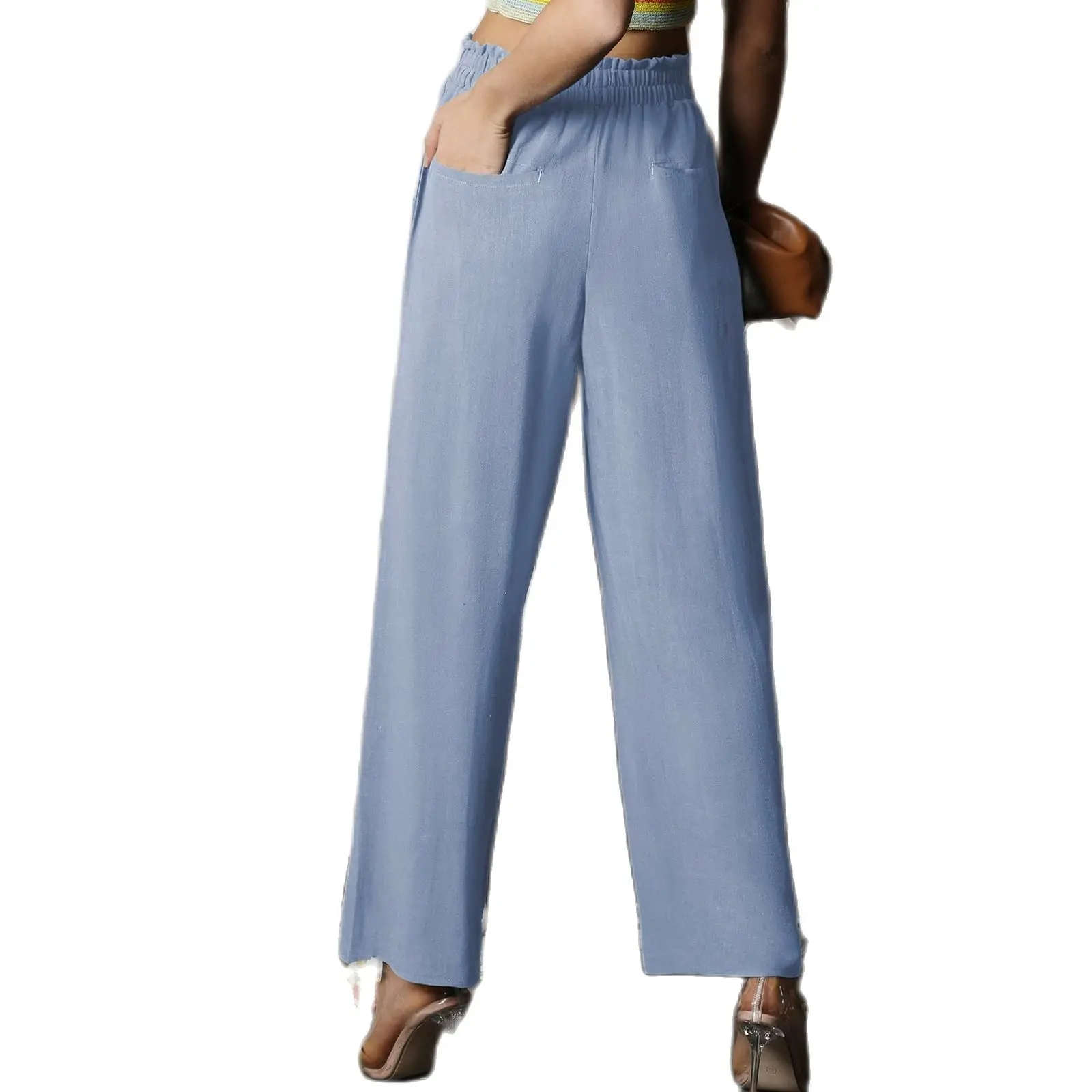 Women's Pants 2023 Summer Fashion New Solid Color Loose Pockets Women's Casual Pants Wide Leg Pants Female