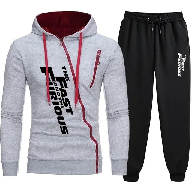 Nuovo marchio di moda stampato da uomo Tracuit con cerniera e cappuccio due pezzi set tute da jogging abbigliamento sportivo felpa pantaloni della tuta_voghion.com