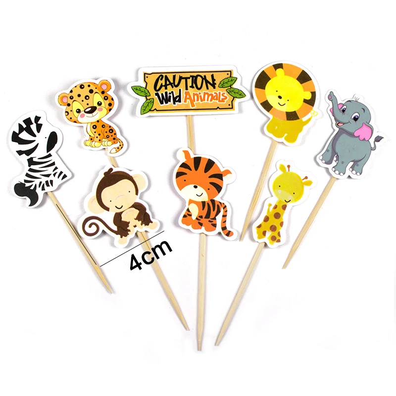Safari Jungle Animal Cupcake Toppers Picks 24PCS Happy Birthday Party Decoration Kids Baby Shower Favors Cake Decoration cake topper cake decorations cake toppers
