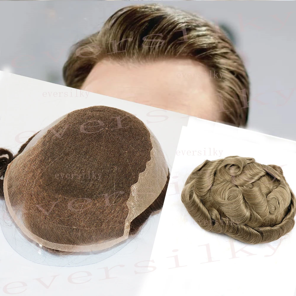 Natural Hairline Male Wig Cool Brown Blonde Black 1B65 Durable Q6 Bleached Knots Breathable Lace Men Toupee Human Hair Prosthesi human hair toupee