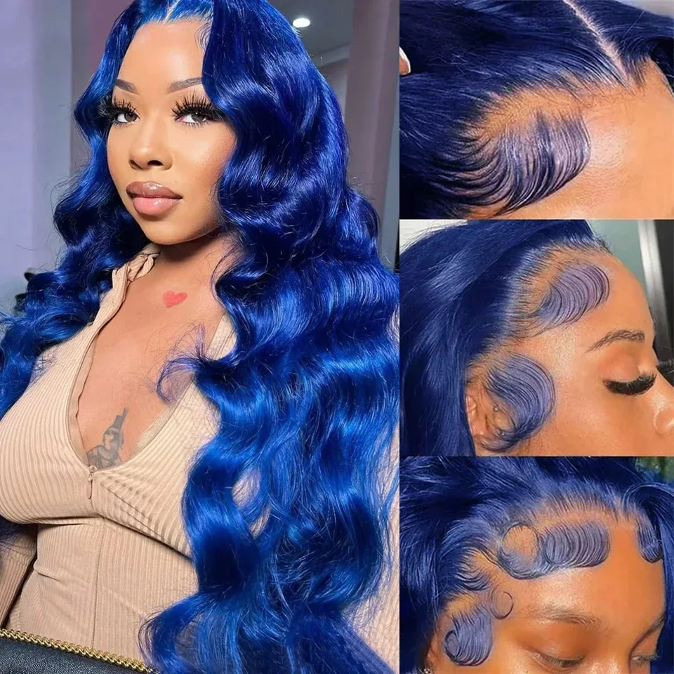 Transparent Lace Front Human Hair Wigs Blue Colored Body Wave Wigs 13x4 Lace Front Wig Brazilian Human Hair for Women lace front wig,human hair wigs