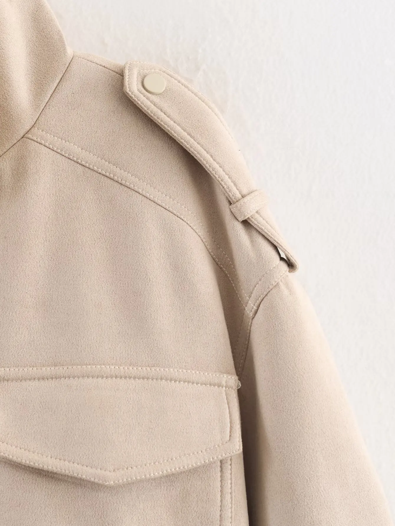 Frauen Stehen Kragen Wildleder Jacke Mode Chic Zipper Tasche Lose Oberbekleidung Tops Dame Herbst Neue Casual Highstreet Cargo Mäntel – Detail 12