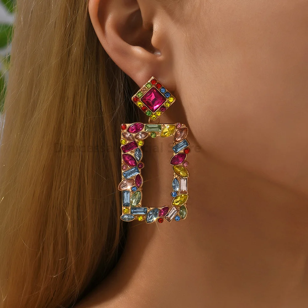 Drop Earrings Dangle Earrings Crystal Earrings Pendant Earrings Fashion Boho Multicolor Square Drop Dangle Earrings For Women Wedding Party Pendant Jewelry
