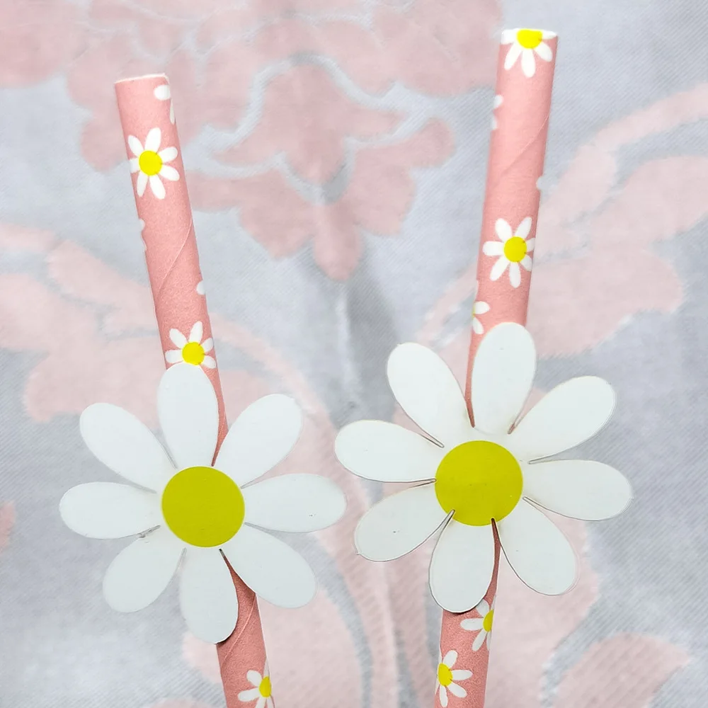 Daisy Flower Paper Straws Disposable Drinking Straw for Daisy Birthday Party Wedding Decoration Supplies Baby Shower
