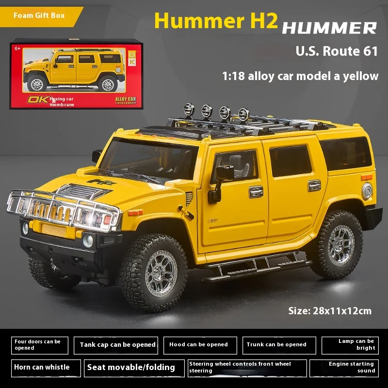 Simulation 1:18 Hummer H2 Alloy Off Road Car Diecast Metal Model