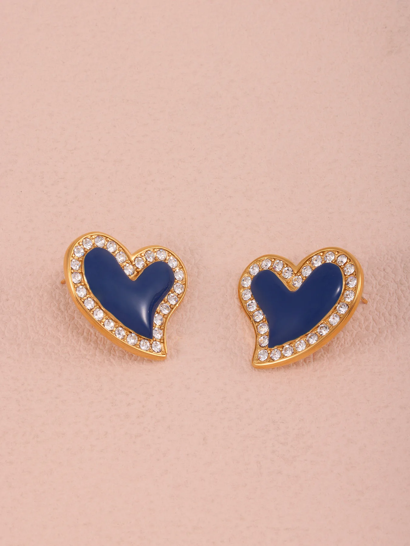 Modische blaue Emaille-Herz-Ohrringe für Frauen, 316 Edelstahl, vergoldeter Zirkon, luxuriöse Ohrstecker für Mädchen, exquisiter Schmuck – Detail 8