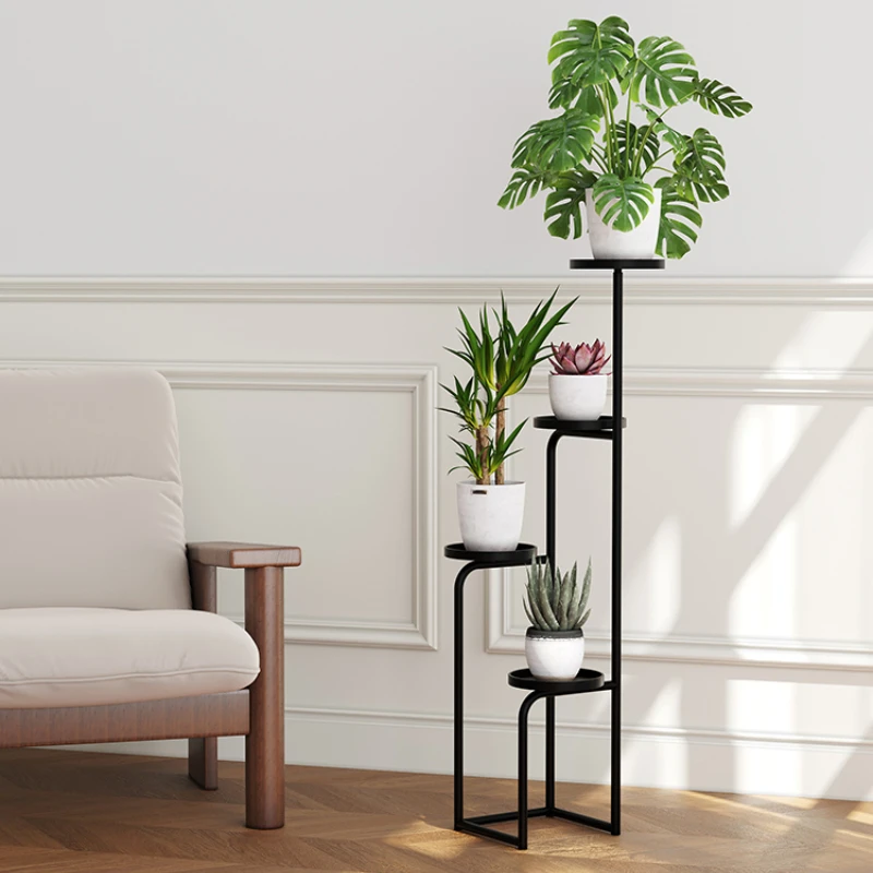 Nordic Creative Flower Stand Iron Plant Shelf Balcony Minimalist Floor Standing Pot Holder Stylish Display Rack for Succulents
