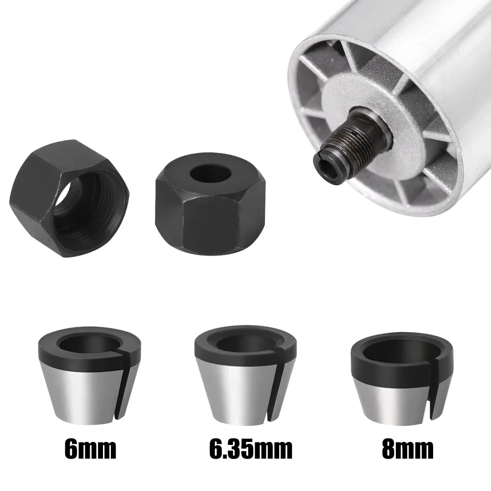 

2 pcs set 6mm or 6.35mm or 8mm collet chuck with nut Engraving Trimming Machine Electric Router Milling Cutter Accessories