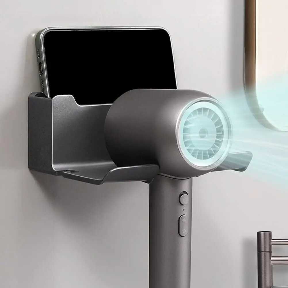 Hair Dryer Holder Hair Tool Organizer Wall Mounted Hair Dryer Hanging Rack Placement Rack Bathroom Multi-Functional Storage Rack 6