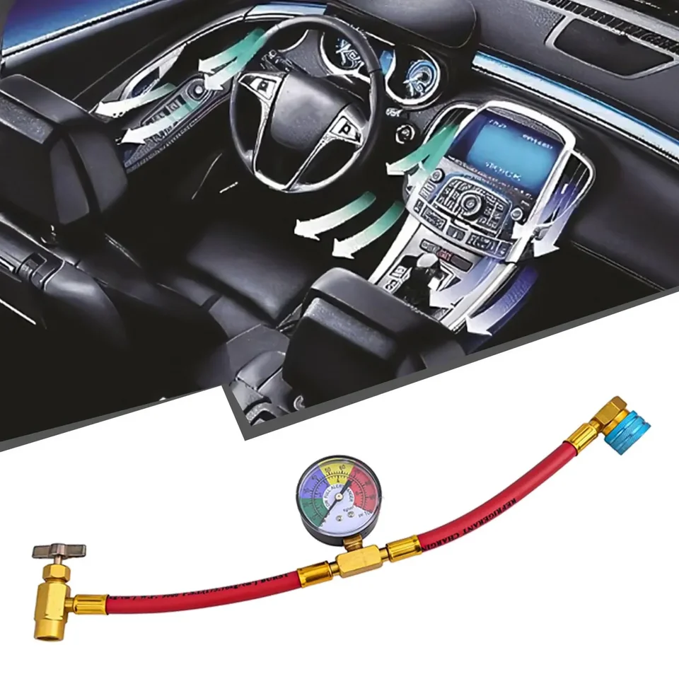 Manguera De Carga R1234yf Con Manómetro - Kit Recarga Aire Acondicionado Coche, Con Abridor De Lata 1/2 LH, Para Coches, SUV Y Camiones