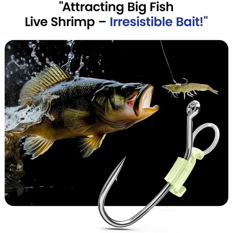 Shrimp Walker Luminous Baitholder Set of 10 Barbed & Perforated Carbon Steel Fishing Hooks for Carrying Live Shrimp Lures