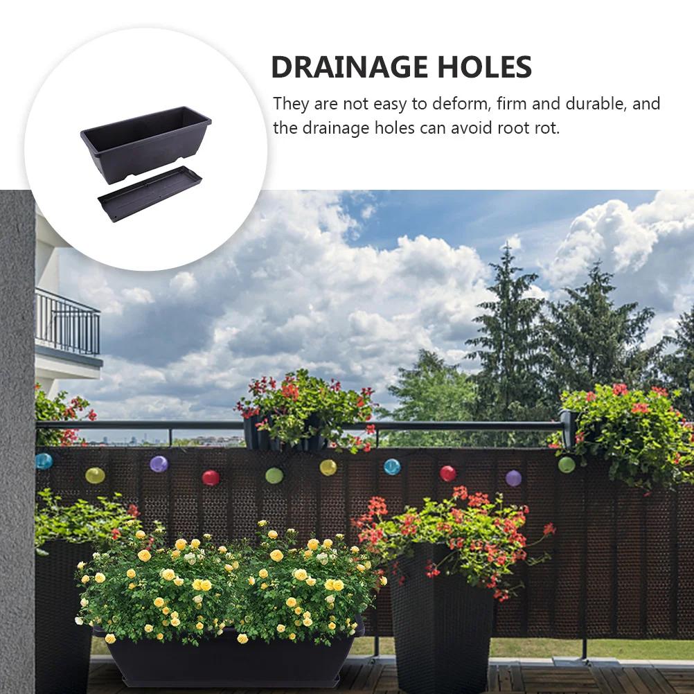 2 Sets Rectangular Planting Trough Large Outdoor Pots Floral Garden Decorations Plastic Planter Holder Flower Ponds