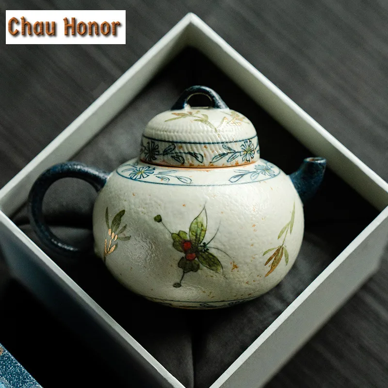 130ml Blue And White Flint Red Teapot Handmade Gold Drawing Butterfly Orchid Pot Tea Maker Kettle Chinese Kung Fu Tea Set Gift