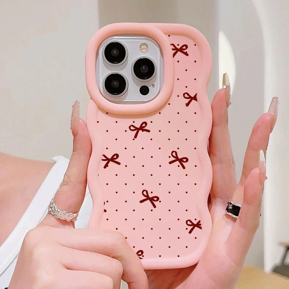 Chic Pink Bow Chain Silicone Phone Case with Bowknot Design