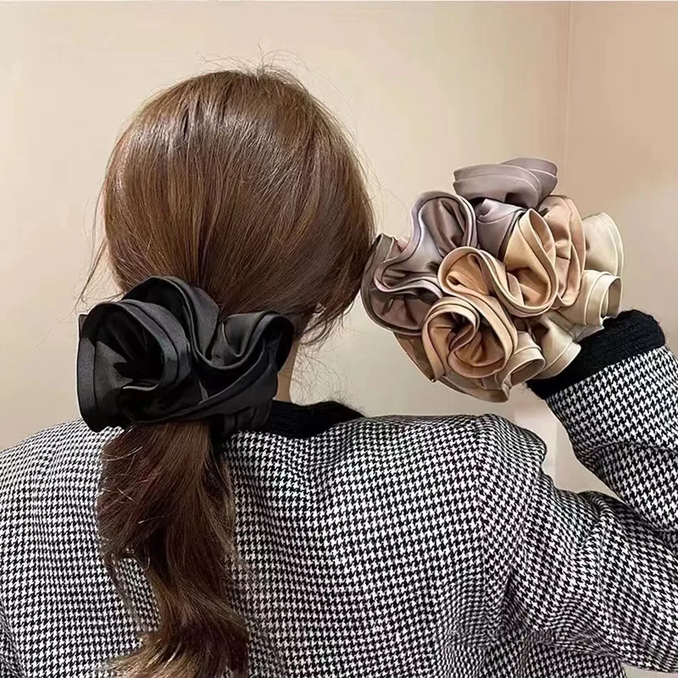 

2023 Korean Solid Color Silk Scrunchie Fashion Grace Elastic Hair Bands Girls Ponytail Scrunchies Headwear Hair Accessories