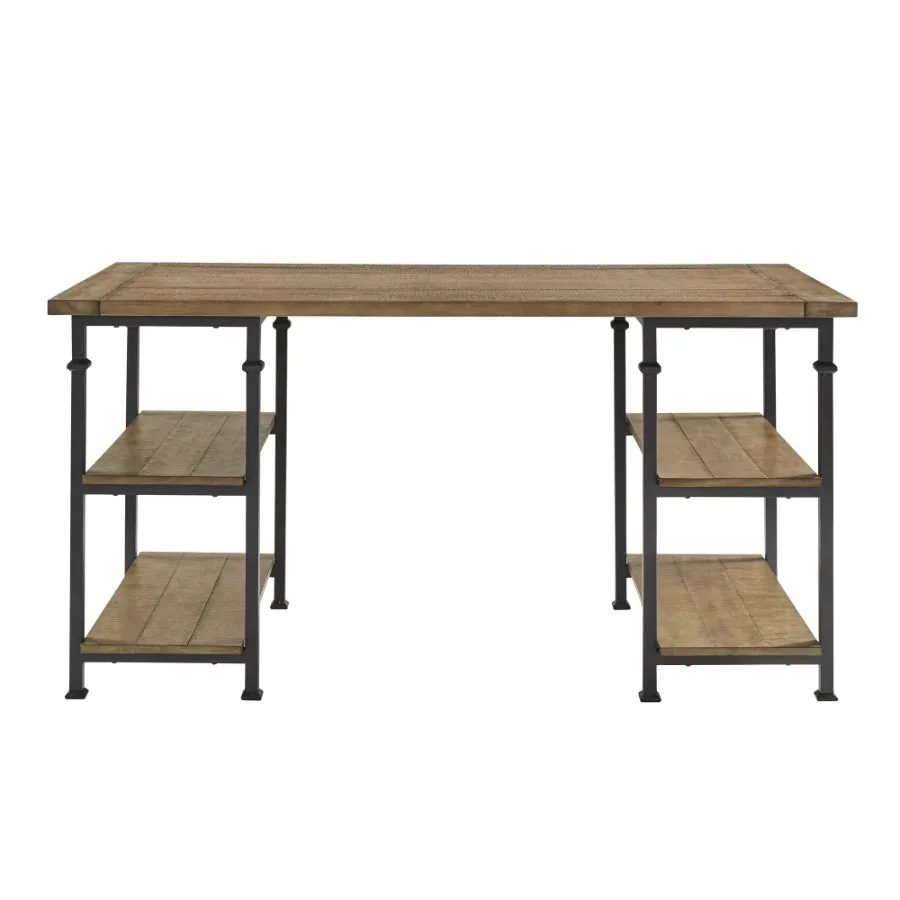 Vintage Industrial 1pc Writing Desk with 4 Open Shelves Rustic Poplar Finish Solid Wood and Metal Furniture Modern Design Offic 3