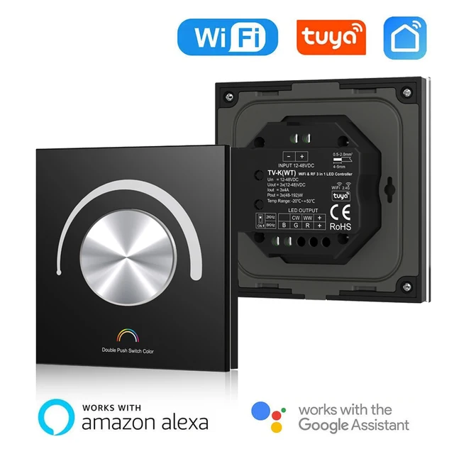 แผงกระจกโรตารีแรงดันไฟฟ้าคงที่ LED Controller DC 12V 24V Smart Dimmer WIFI TUYA APP Cloud สําหรับ DIM CCT RGB LED Strip 1