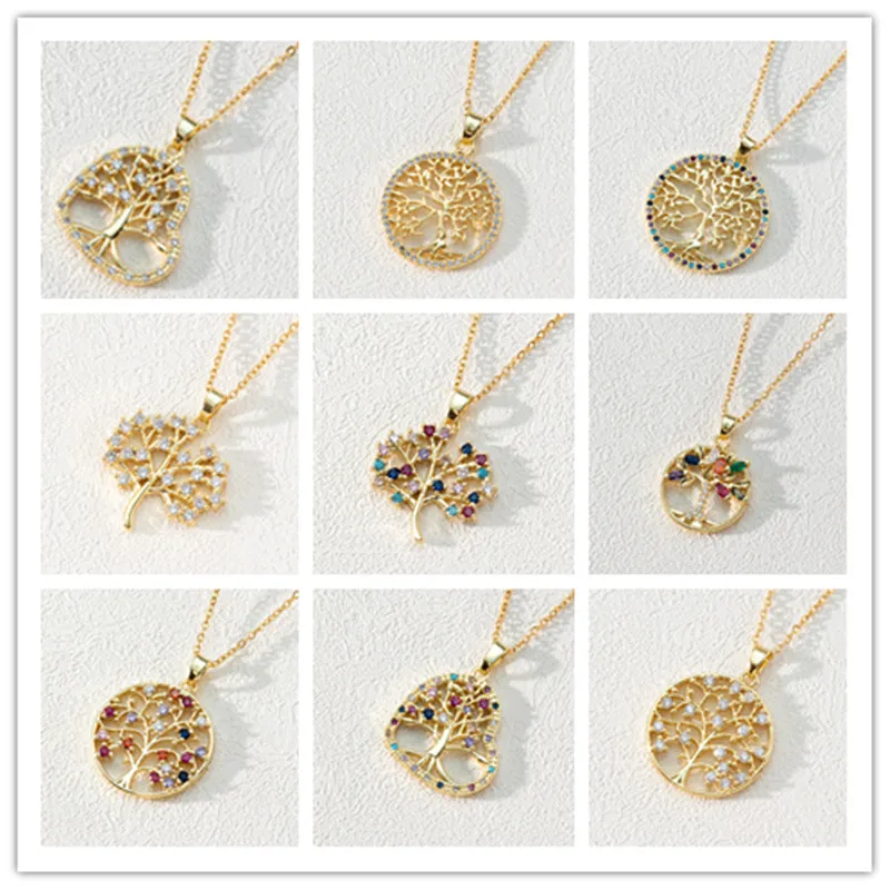 

Women's Necklaces Popular Exquisite Gold Colored Crystal Zircon Life Tree Pendant Fashion Jewelry Couple Gift