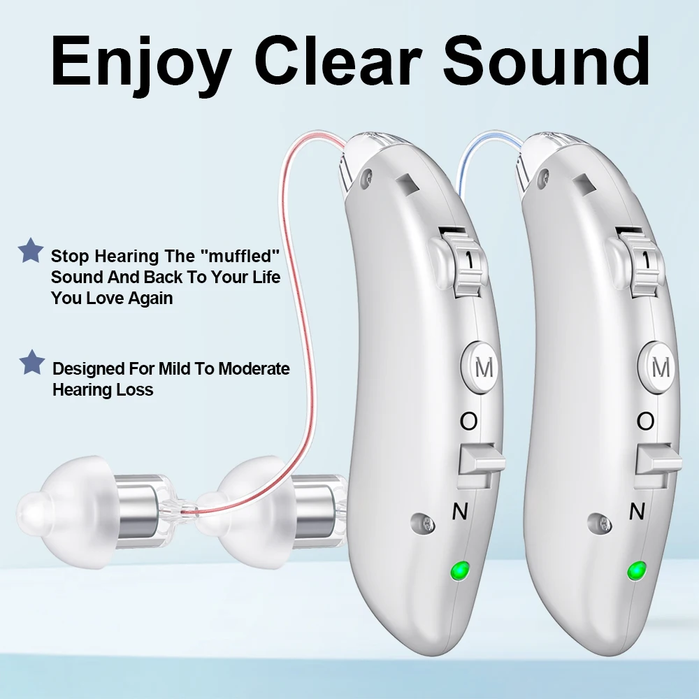 Hearing Aid Rechargeable Digital BTE Adjustable Tone Sound Amplifier Portable Deaf Elderly