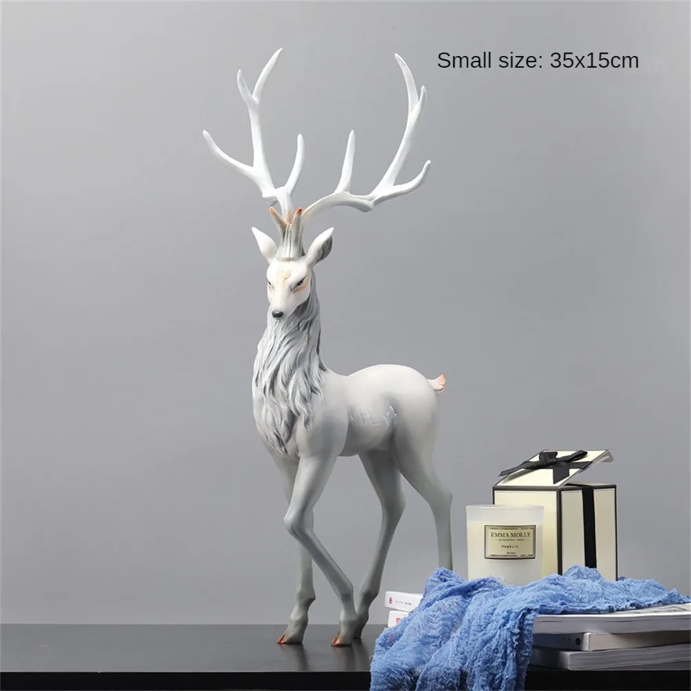 

High End Deer Statue Reindeer Figurines Resin ELK Sculpture For Living Room Luxury Home Decoration Nordic Tabletop Ornaments New