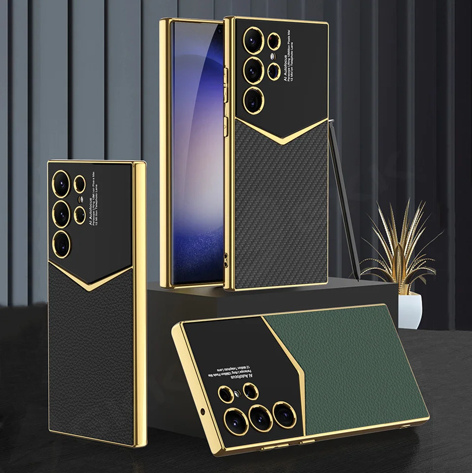 

GKK Оригинальный чехол для Samsung Galaxy S23 Ultra Plus 5G, кожаный гальванический Защитный Мягкий чехол для Galaxy S23 Ultra