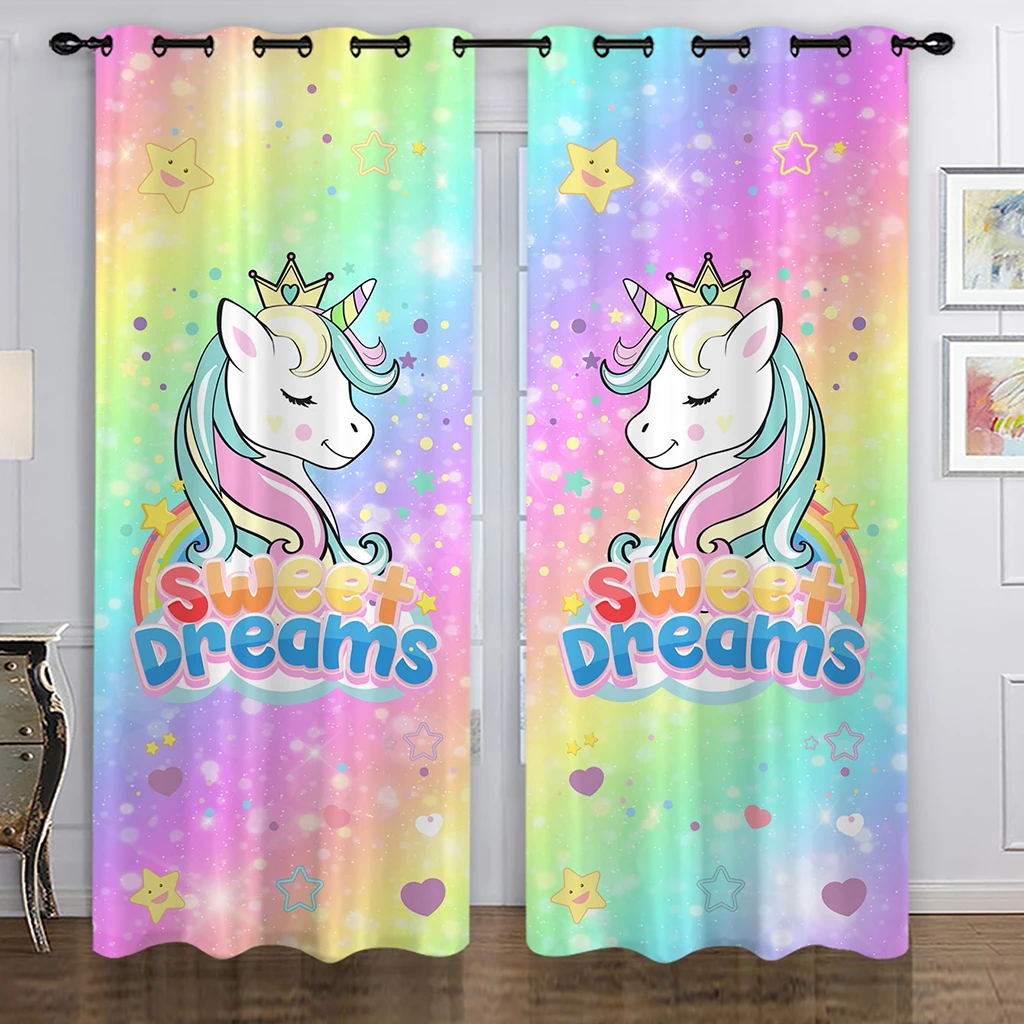 

Rainbow Background Sweet Dream Unicorn Curtains for Living Dining Room Bedroom Nordic Minimalist Modern Decoration Curtain