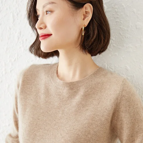 여성용 스웨터 o 넥 캐시미어 솔리드 풀오버, 슬림 보터밍 셔츠, 긴 소매 캐주얼 기본 풀 팜므 스웨터, 가을 겨울 상품 2