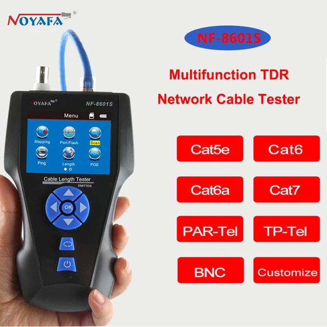 NOYAFA - NOYAFA Testeur de câble réseau TDR Traqueur LCD multifonctionnel  pour câble métallique RJ45 RJ11 BNC PING / POE NF-8601S Testeurs de  longueur de câble