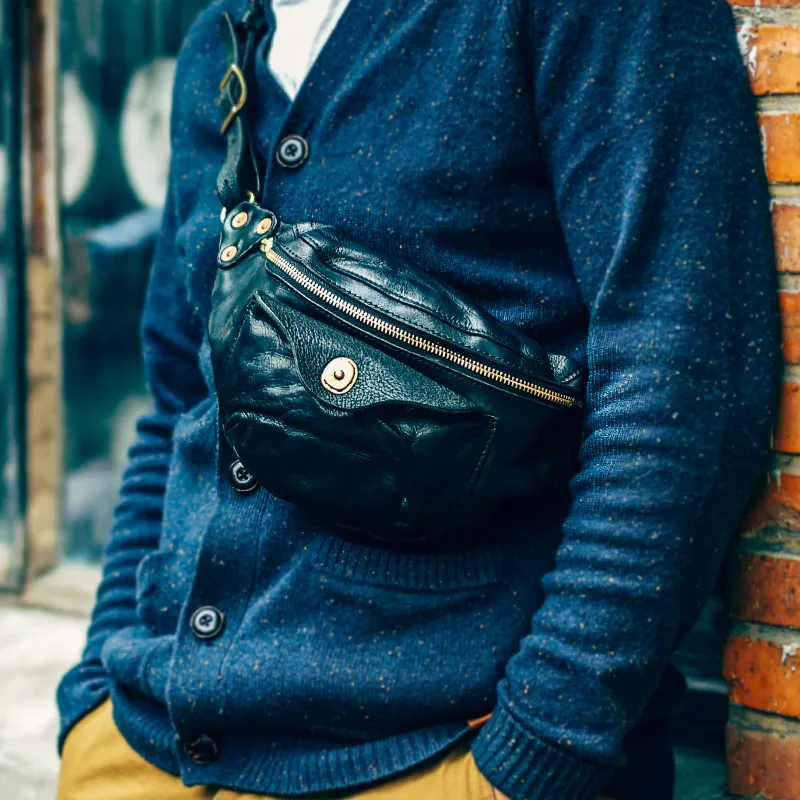 Fashion luxury genuine leather men small chest bag designer handmade high-quality natural real cowhide motorcycle crossbody bag