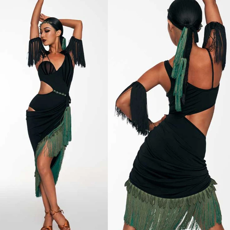 

Black Asymmetric Hollow Slanted Shoulder Dress Women'S Latin Dance Dress Female Adult Latin Dance Performance Dresses DN12763