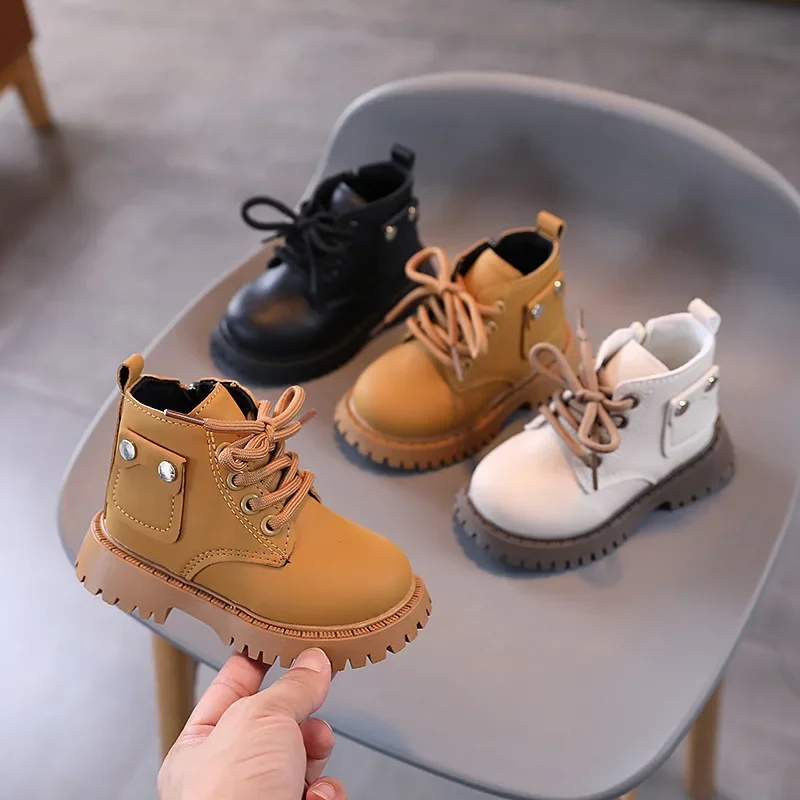 Kids PU Leather Boots Kids Ankle Boots Boys Girls Soft Sole Short Boots Children Non-slip Outdoor Fashion Toddler Kids Booties