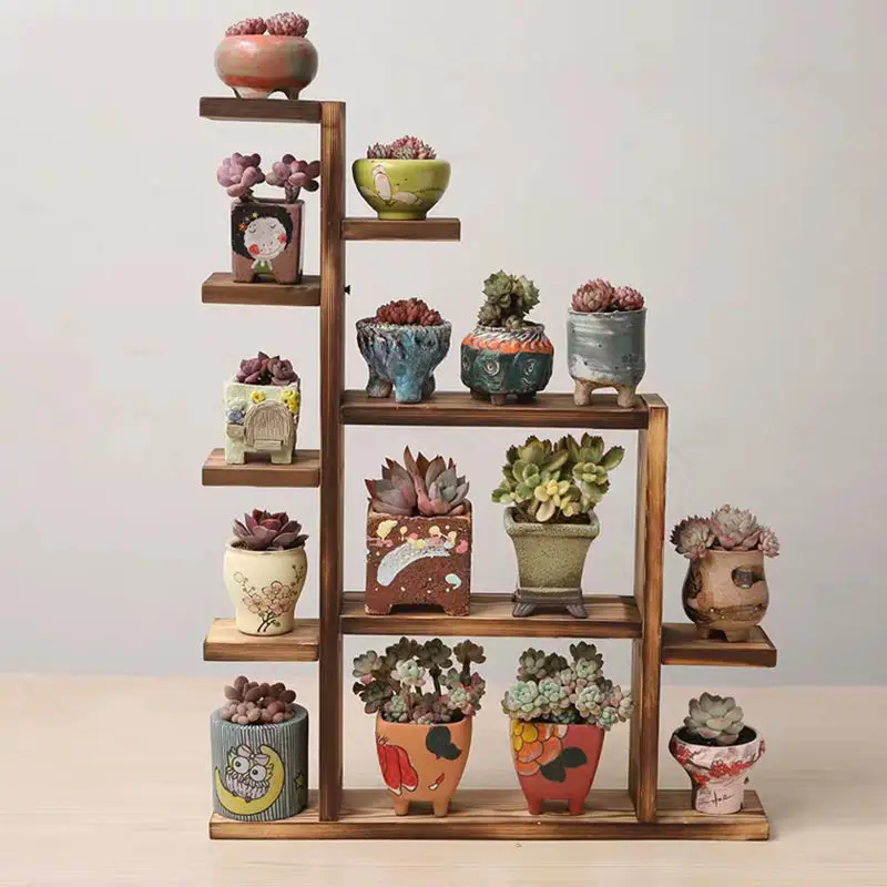 Wood Succulent Pots Indoor Balcony Flower Racks Home Furniture Floor Flower Pot Stand Simple Living Room Multi-Layer